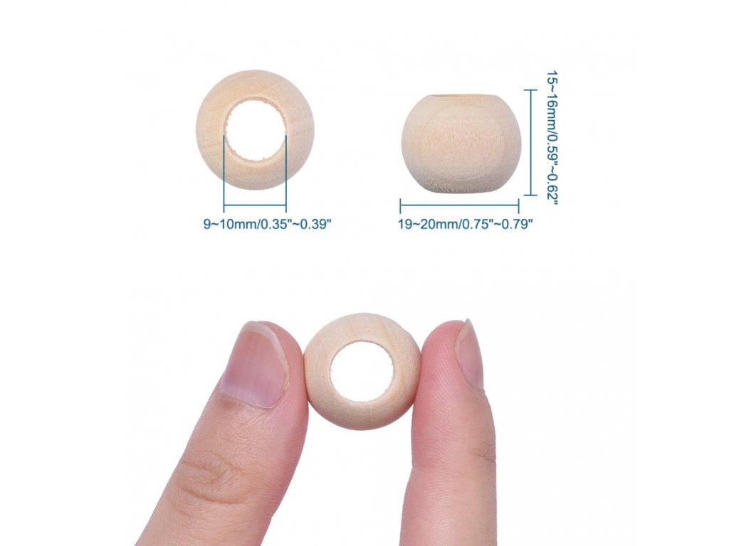 Dřevěné korálky nelakované Ø15 mm - velký průvlek