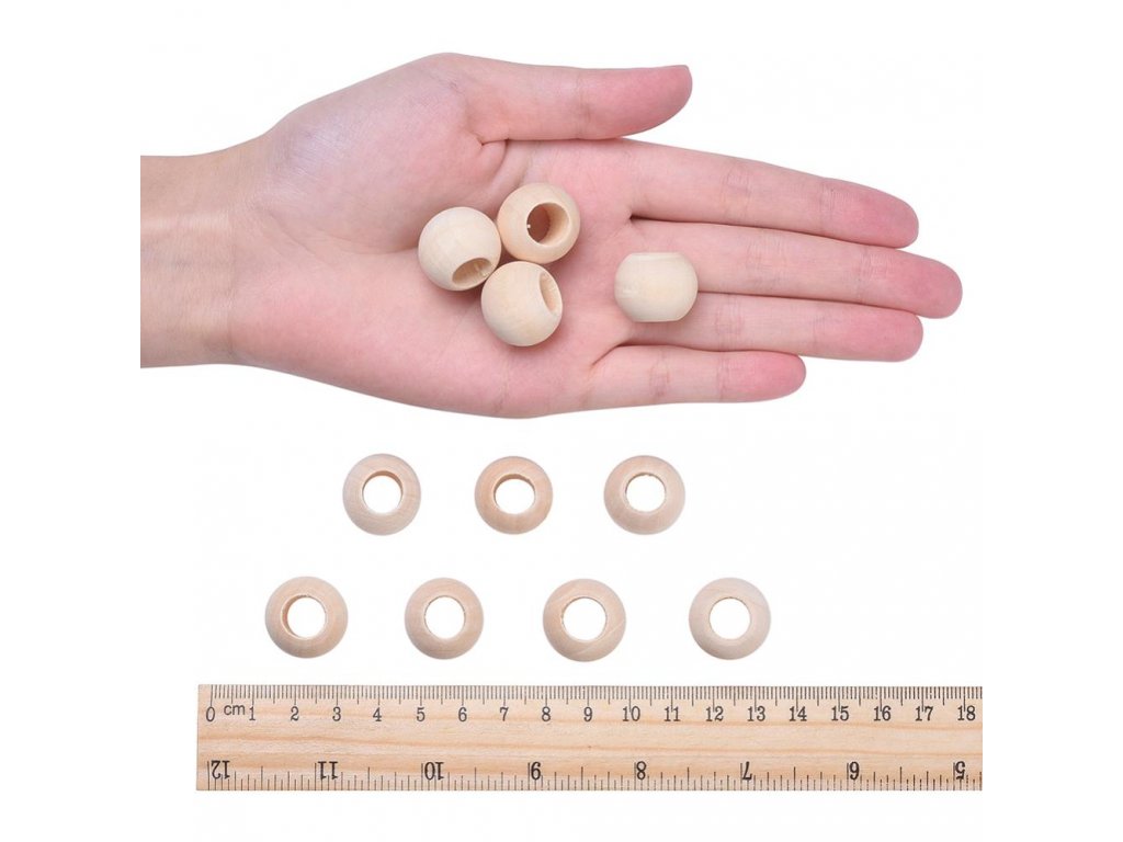 Dřevěné korálky nelakované Ø15 mm - velký průvlek - balení 10 kusů