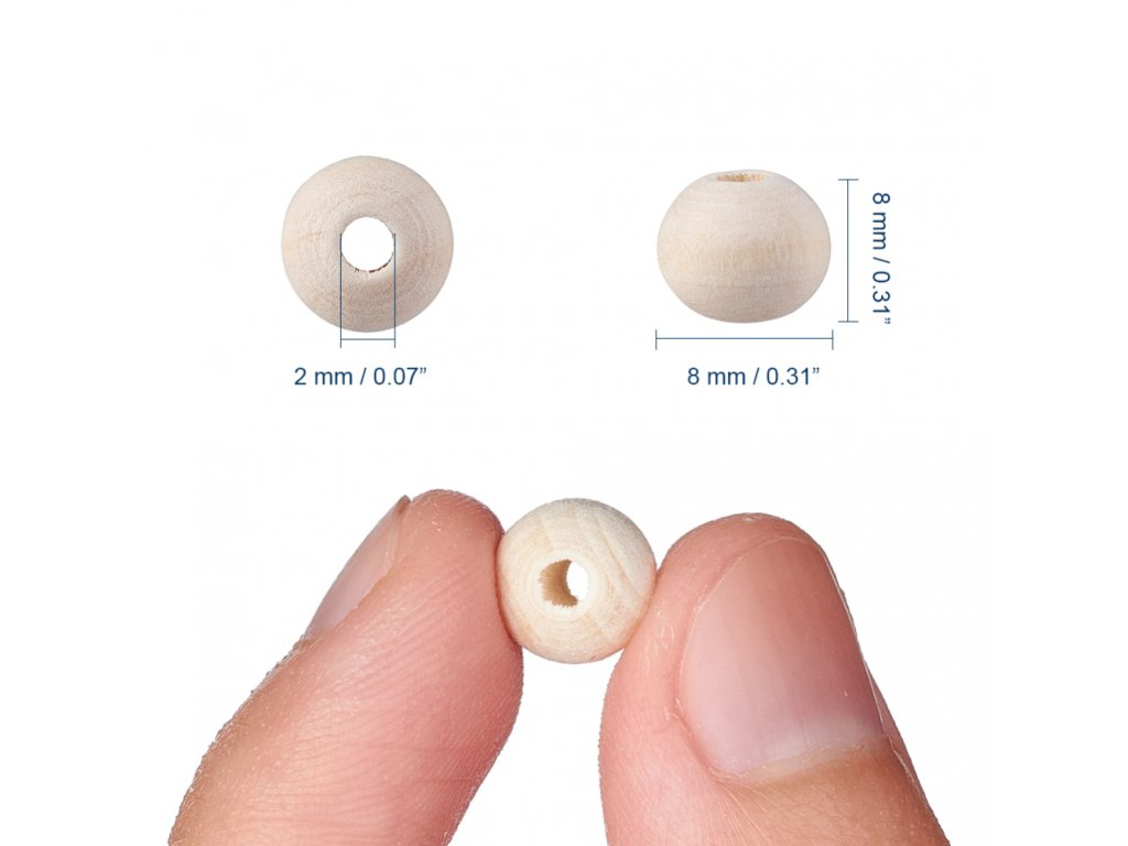Dřevěné korálky nelakované Ø20 mm - velký průvlek - balení 10 kusů
