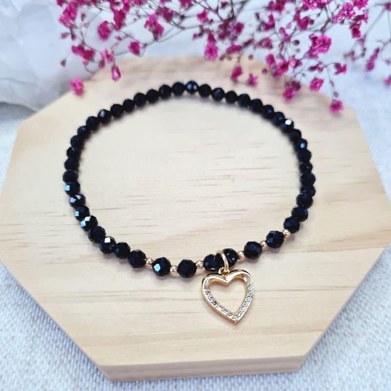 Spinel náramek broušený 4 mm s mosazným přívěskem se zirkony SRDCE