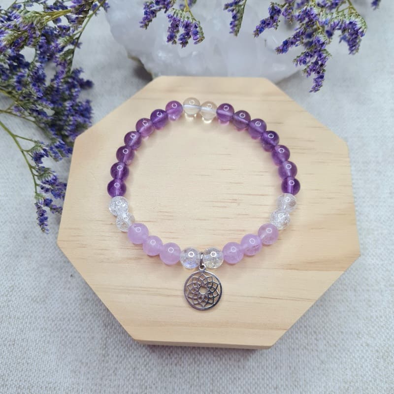 Náramek z minerálů 7. čakra Sahasrara 6 mm (ochrana, intuice, komunikace, harmonie)