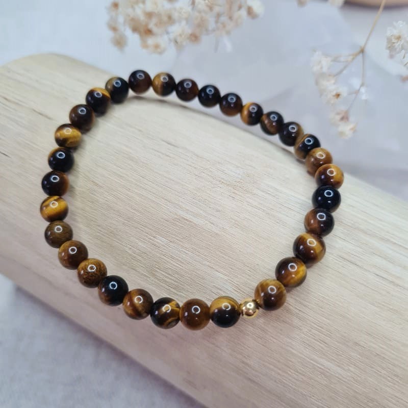 Tygří oko EXTRA náramek 6 mm stříbro s pozlaceným 24K zlatem (ochrana, koncentrace, pozitivní myšlenky, odvaha) 