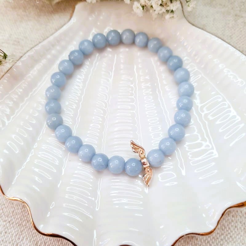 Angelit náramek 6 mm A kvalita stříbrná krídla AG 925/1000 (spojení s anděly, komunikace, klid, pozitivita)