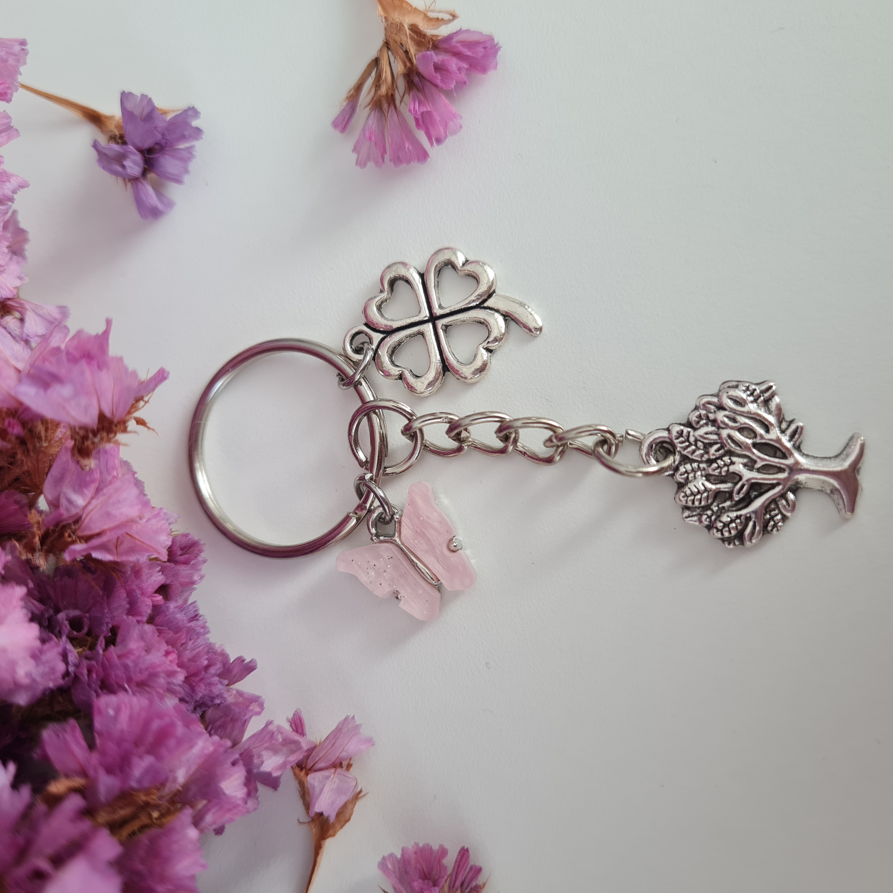 Klíčenka Stromeček života - čtyřlístek - motýlek perleťový