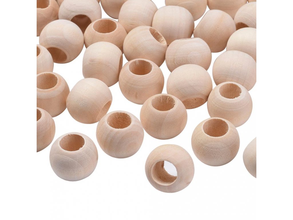 Dřevěné korálky nelakované Ø20 mm - velký průvlek