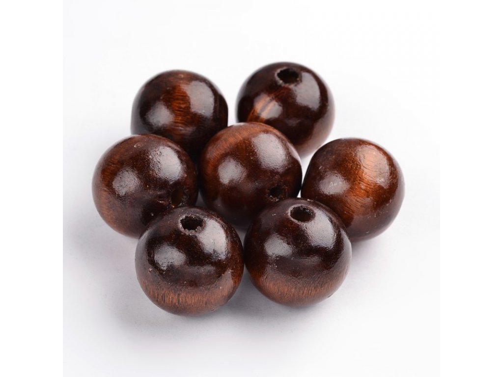Dřevěné korálky - tm. Coffee - lakované - Ø20 mm - velký průvlek