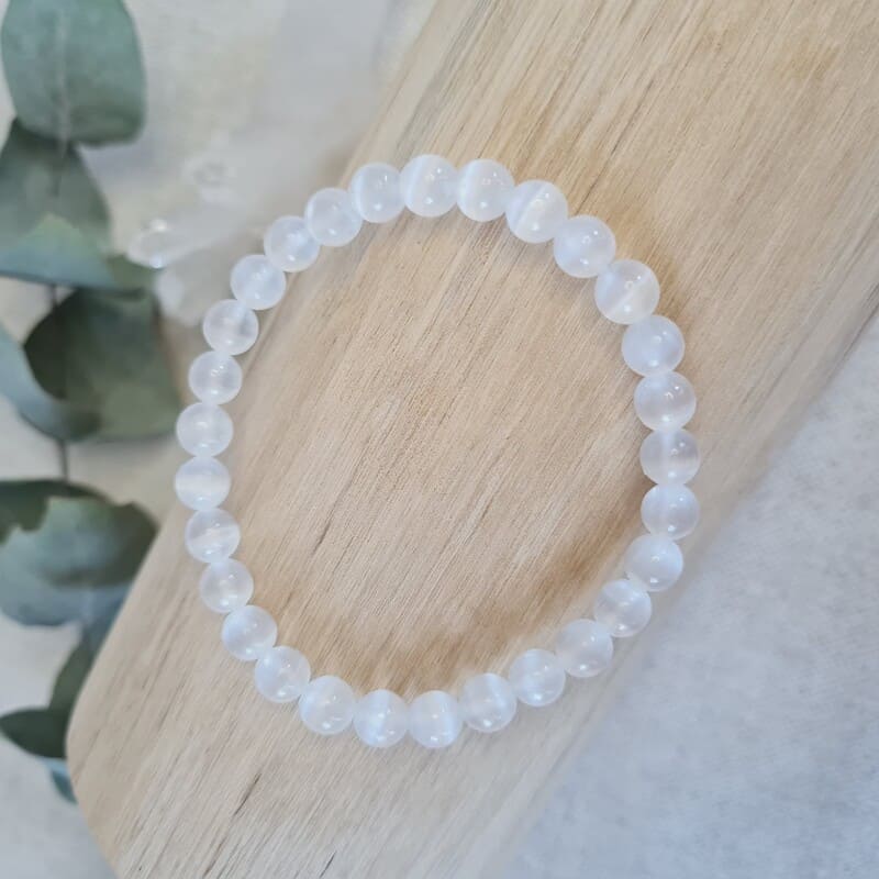 Selenit náramek 6 mm (zklidnění, uvolnění, meditace, jasnozřivost)