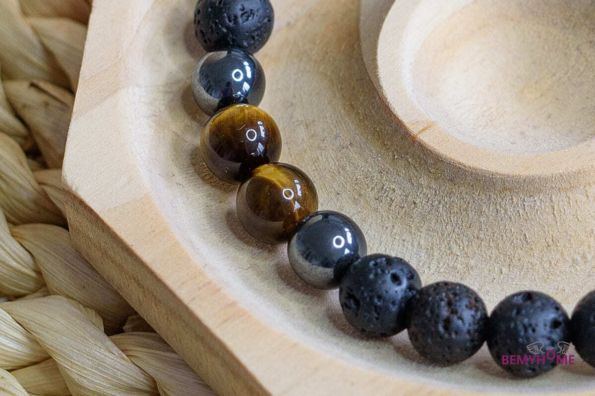 Lávový kámen, hematit a tygří oko pánský náramek 8 mm (ochrana, uzemnění, koncentrace, rovnováha, pozitivní myšlenky, odvaha) 