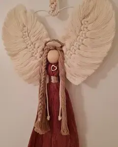 Anděl macramé NOVÝCH ZAČÁTKŮ - SUNSET na kovovém srdci