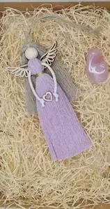 Dárková sada Anděl macramé VALERIE s dřevěnými křídly s růženínem