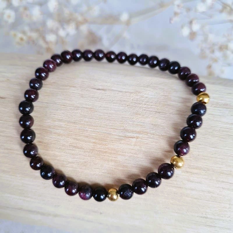 Granát náramek 4,5 mm Almandin stříbro s pozlaceným 24K zlatem (životní síla, láska, radost)