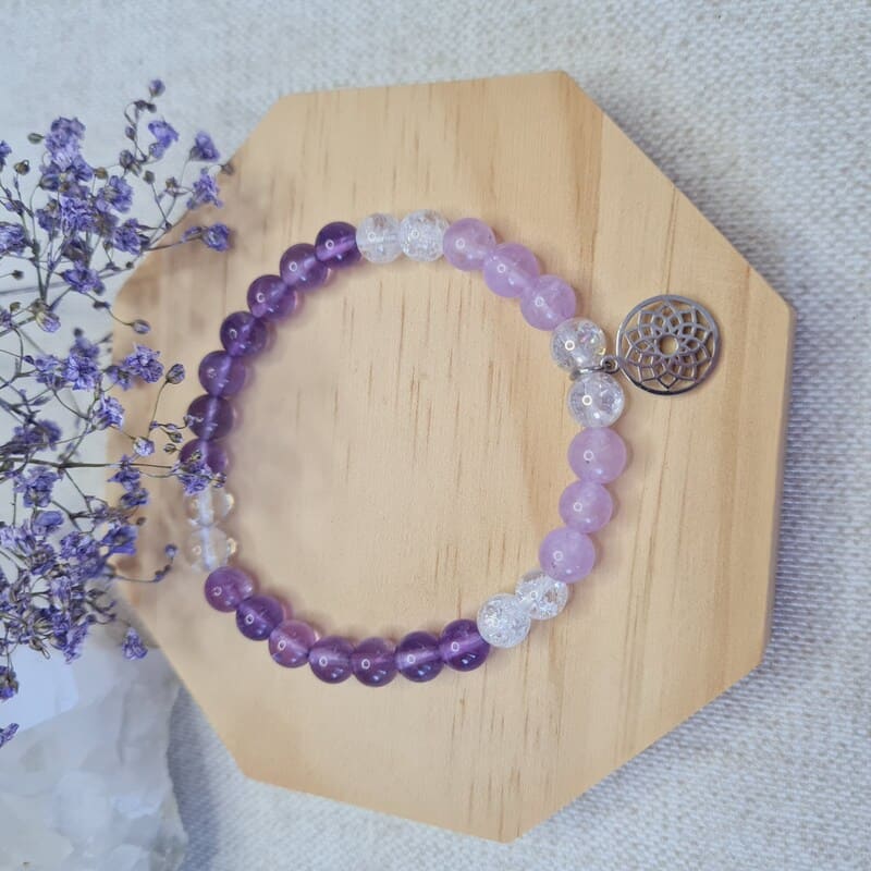 Náramek z minerálů 7. čakra Sahasrara 6 mm (ochrana, intuice, komunikace, harmonie)