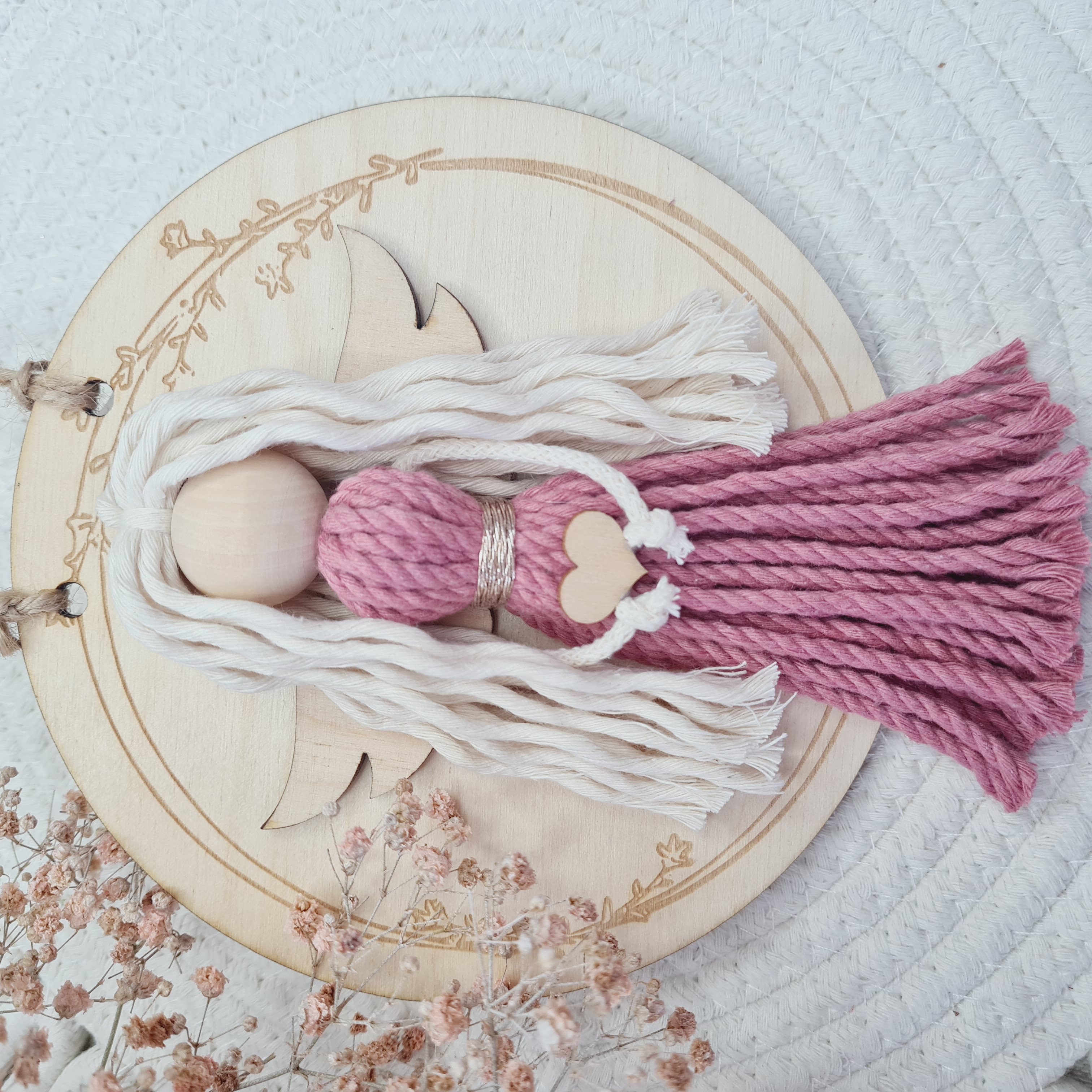 Dřevěné kolečko pod macramé Andělku - 15cm - větvičky v kruhu