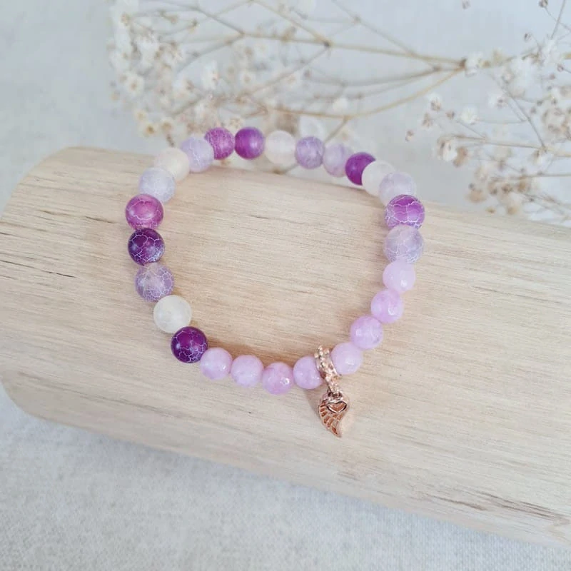Náramek Andělská něha – fialovo růžový chalcedon a achát 6 mm