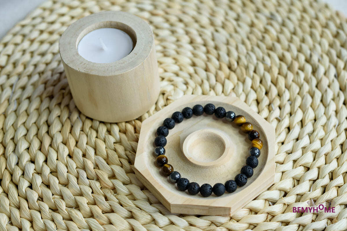 Lávový kámen, hematit a tygří oko pánský náramek 8 mm (ochrana, uzemnění, koncentrace, rovnováha, pozitivní myšlenky, odvaha) 