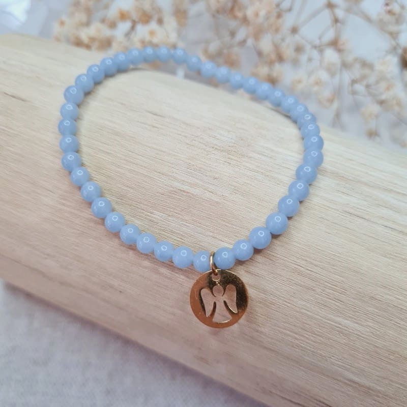 Angelit náramek 4 mm A kvalita s přívěskem z chirurgické oceli (spojení s anděly, komunikace, klid, pozitivita)