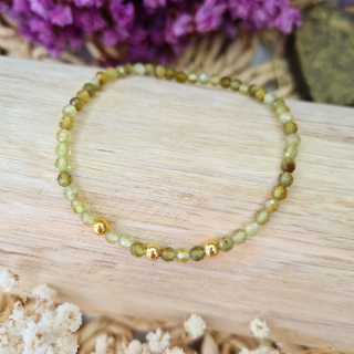 Granát zelený náramek broušený 3 mm Grossular stříbro s pozlaceným 24K zlatem (životní síla, láska, harmonie)