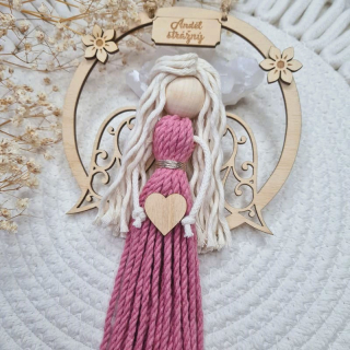 Anděl macramé  STRÁŽNÝ ANDĚL ANEŽKA na kruhu