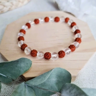 Náramek vnitřní síla - křišťál kvalita AA a rudraksha 6 mm